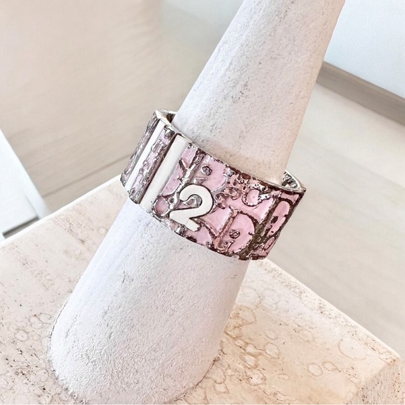 Authentic DIOR Pink White & Silver Trotter 2 Ring Size 7 - Picture 1 of 13